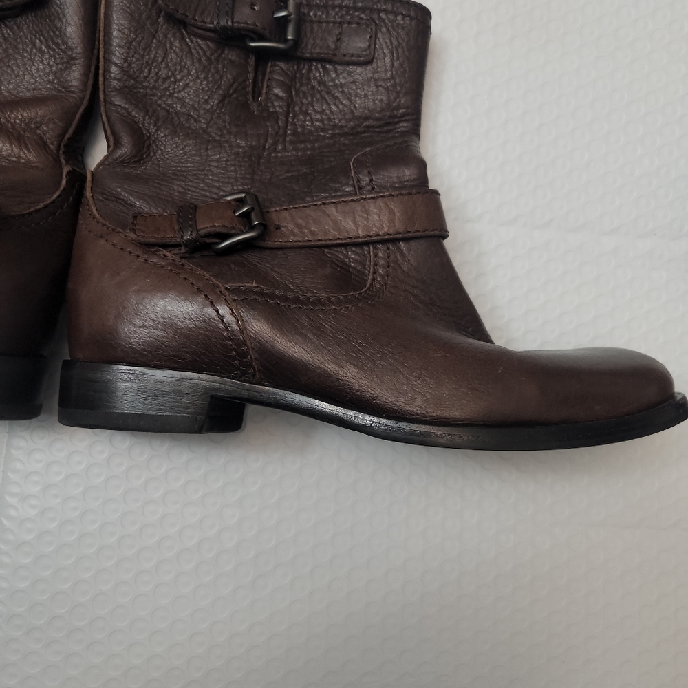 PRADA DOUBLE BUCKLE MOTORCYCLE MOTO BOOTS Brown LEATHER BIKER BOOTS Sz 39.5/9 - Picture 4 of 8